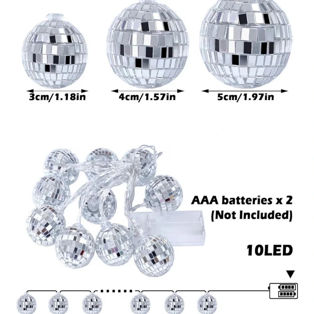 LED Disco Ball String Light Mirror Balls Ornaments/ New Years/ Party / Kids Room